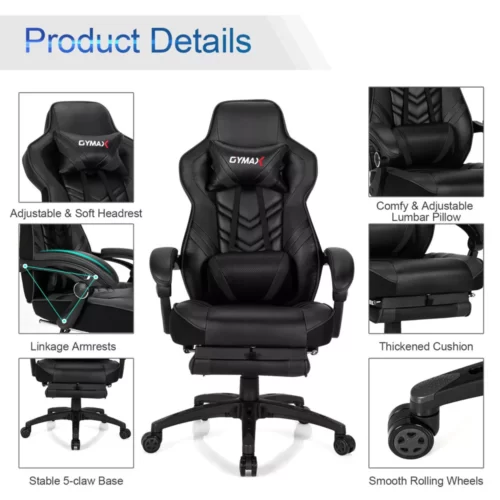 Costway Office Computer Desk Chair Gaming Chair Adjustable Swivel Wfootrest (10)
