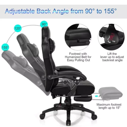 Costway Office Computer Desk Chair Gaming Chair Adjustable Swivel Wfootrest (7)