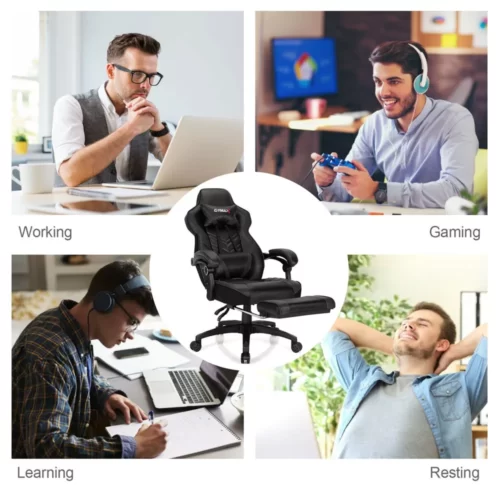 Costway Office Computer Desk Chair Gaming Chair Adjustable Swivel Wfootrest (9)