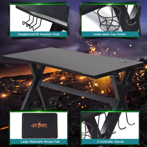 Costway X Shaped Gaming Desk & Racing Style Massage Chair Set Home Office Black+whitebluegreyred3