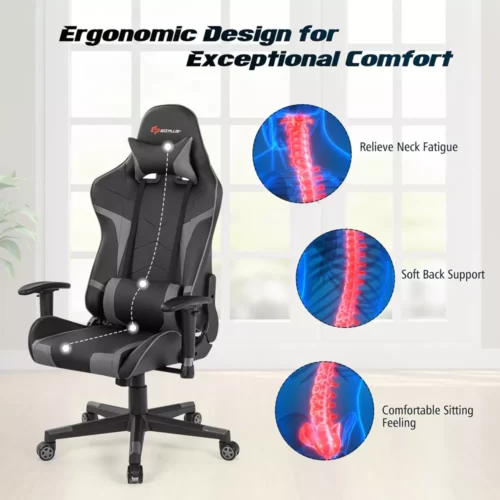 Costway X Shaped Gaming Desk & Racing Style Massage Chair Set Home Office Black+whitebluegreyred6